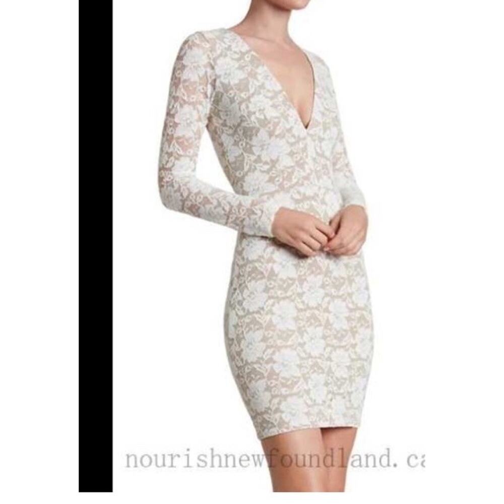 Dress The Population Erica Black Lace L/S Sheath Dress Women M L Plunge Bodycon - Picture 9 of 10